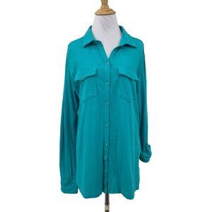 Columbia Shirt Womens L Large Rocky Ridge Long Sleeve Pool Blue Cotton Blend